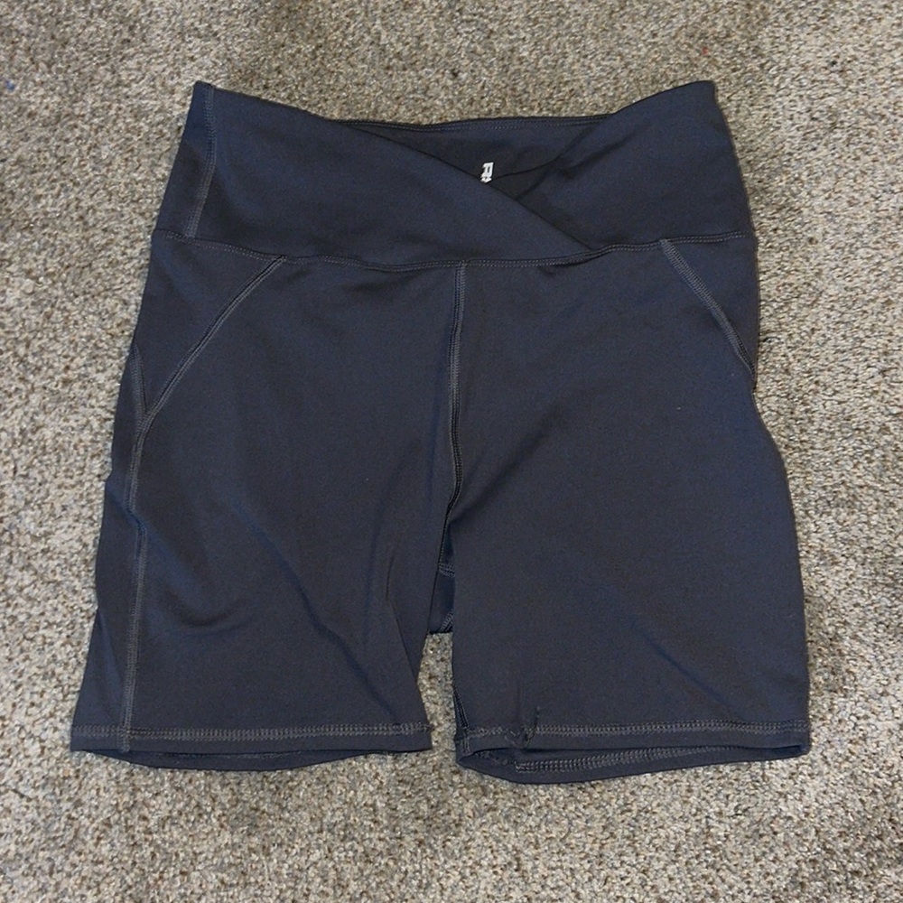 Criss Cross Waist- Charcoal Grey Biker Shorts
